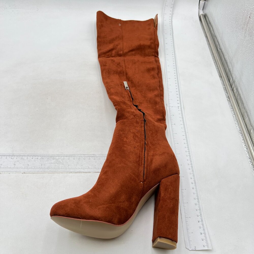 Women Sexy Thigh High Suede Boots Stretch Pull on  Chunky Heel Over The Knee